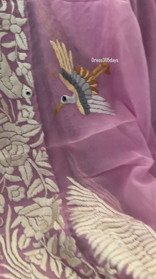 Handcrafted Baby Pink Parsi Gara Dupatta