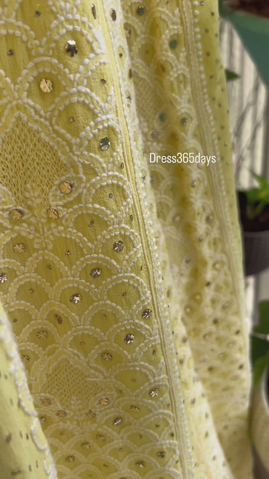 Yellow Chikankari Hand Jaali & Mukaish Anarkali Suit