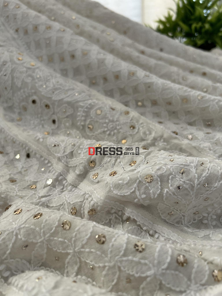 Pure Geogette Chikankari Anarkali Suit With Mukaish Kamdani Work