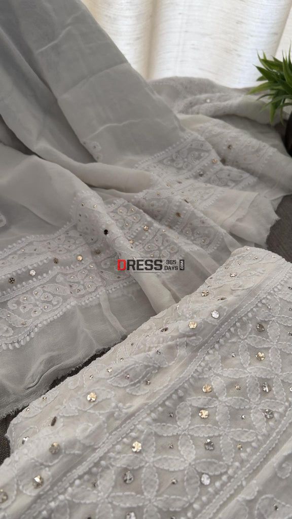 Pure Geogette Chikankari Anarkali Suit With Mukaish Kamdani Work