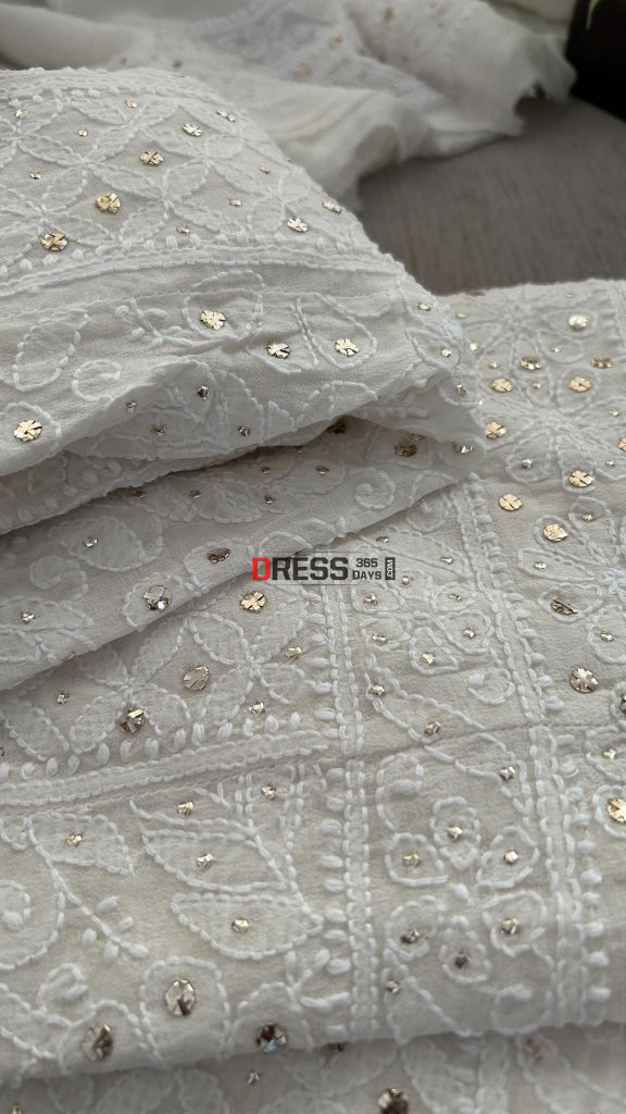 Pure Geogette Chikankari Anarkali Suit With Mukaish Kamdani Work