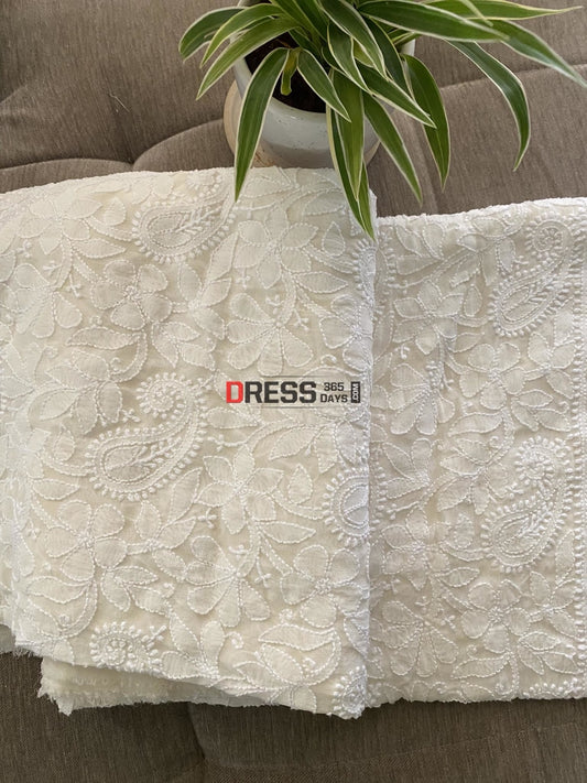 Pure Georgette Ivory Chikankari Dupatta