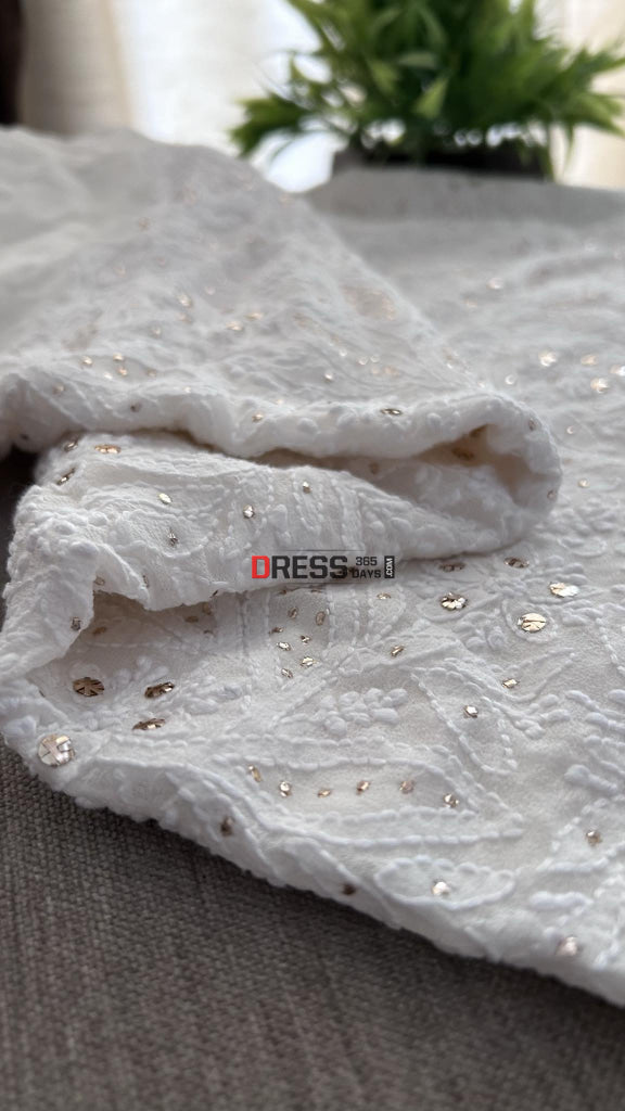 Pure Georgette Ivory White Lucknowi Chikankari Mukaish Suit Suits