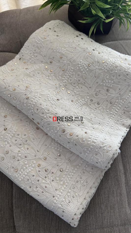 Pure Georgette Ivory White Lucknowi Chikankari Mukaish Suit Suits