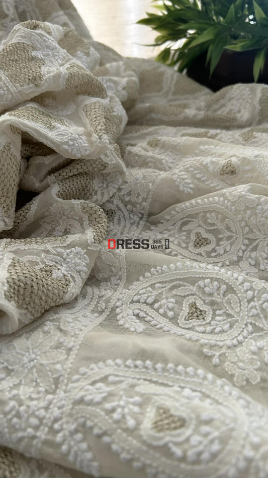 Pure Georgette Zari & Hand Jaali Lucknowi Chikankari Dupatta Chikankari Suits