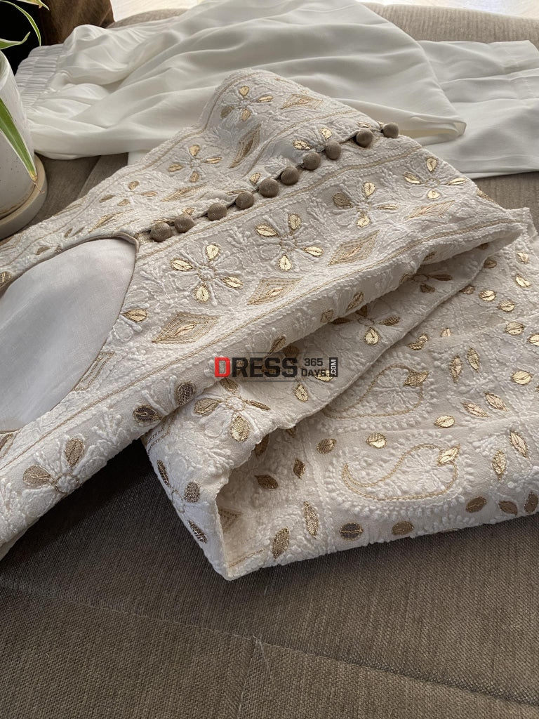 Ready To Wear Pure Georgette Kurta & Pant Set (Medium) Chikankari Anarkali