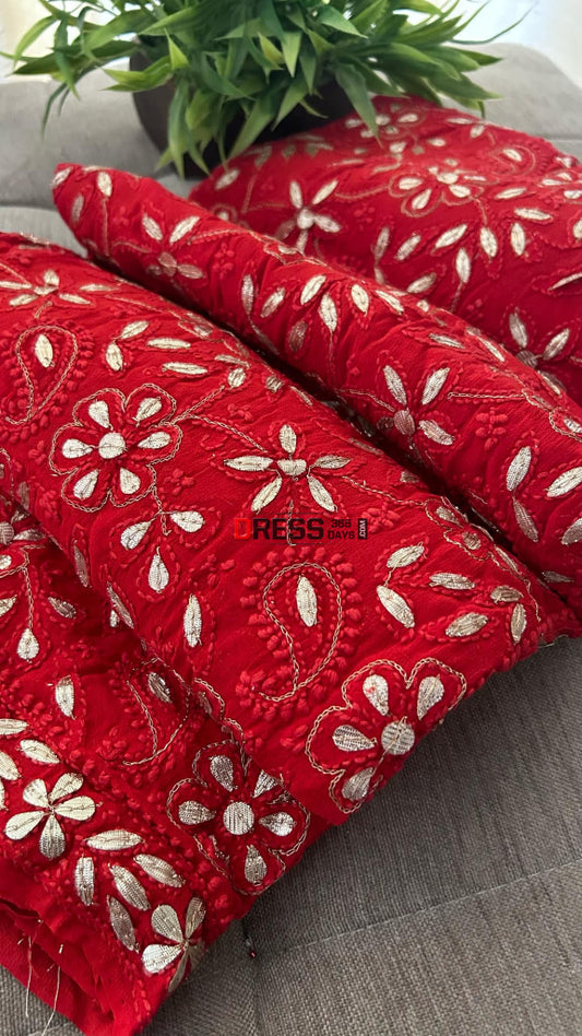 Red Gota Patti Chikankari Dupatta