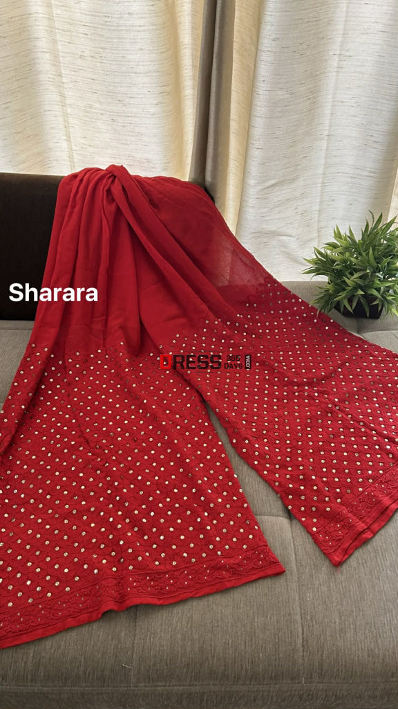 Red Kamdani Chikankari Sharara Set Chikankari Suits