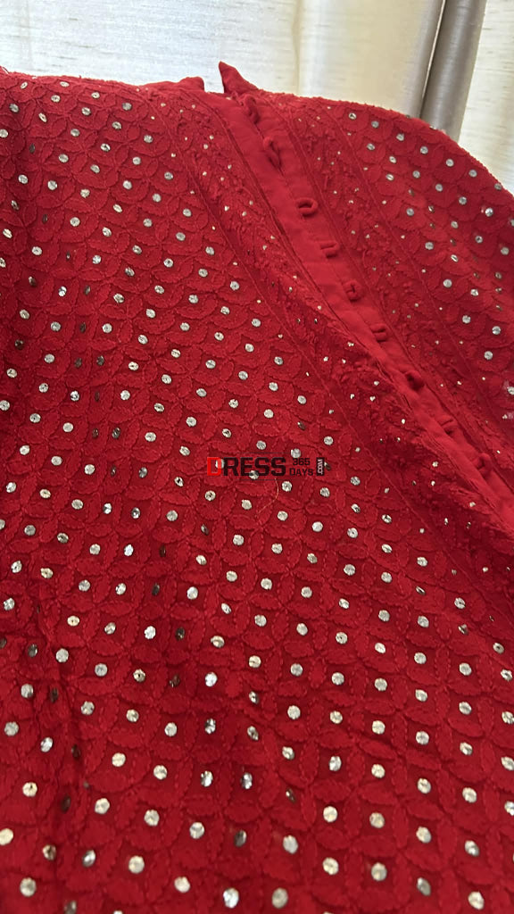 Red Kamdani Chikankari Sharara Set Chikankari Suits