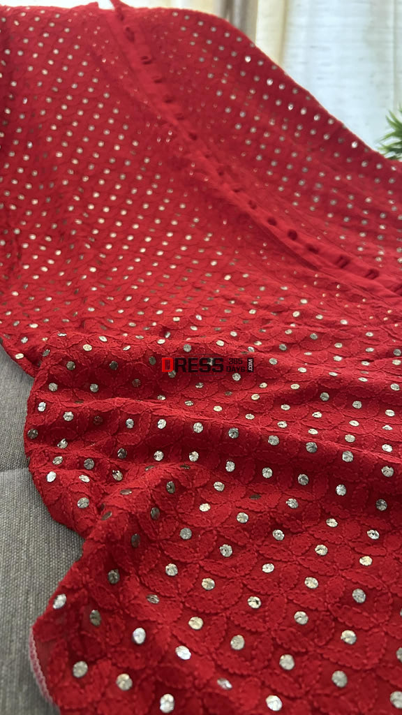 Red Kamdani Chikankari Sharara Set Chikankari Suits