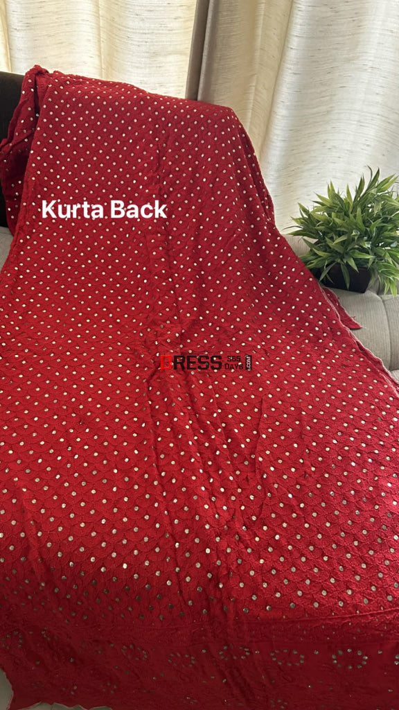 Red Kamdani Chikankari Sharara Set Chikankari Suits
