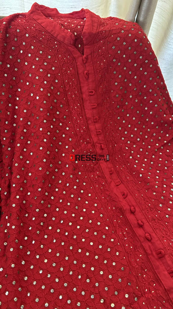 Red Kamdani Chikankari Sharara Set Chikankari Suits