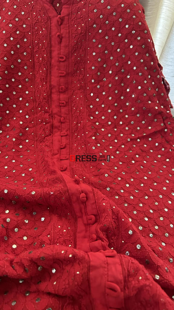 Red Kamdani Chikankari Sharara Set Chikankari Suits