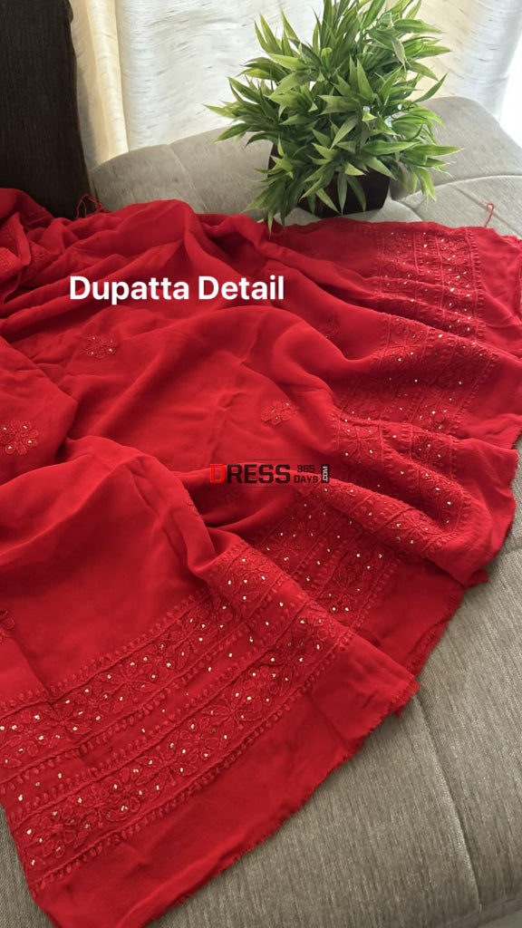 Red Kamdani Chikankari Sharara Set Chikankari Suits