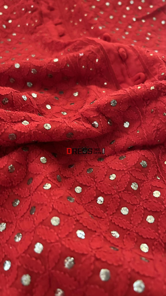 Red Kamdani Chikankari Sharara Set Chikankari Suits