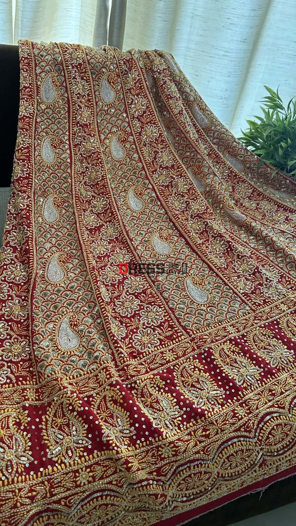 Red Masterpiece Cut Dana & Sequins Work Chikankari Anarkali Suit Chikankari Anarkali