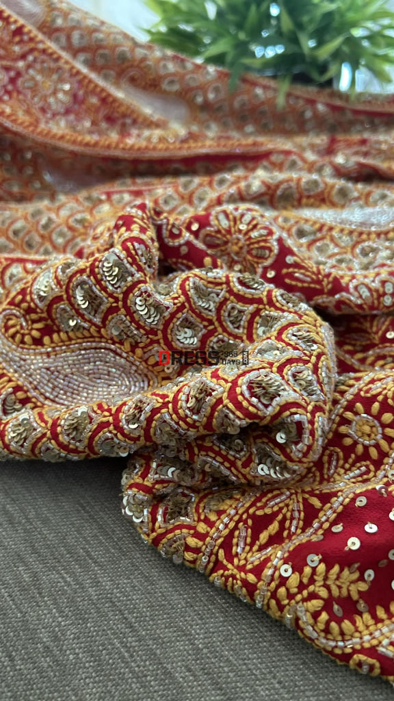 Red Masterpiece Cut Dana & Sequins Work Chikankari Anarkali Suit Chikankari Anarkali