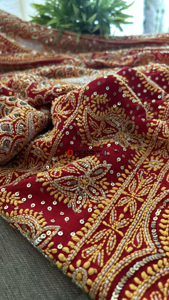 Red Masterpiece Cut Dana & Sequins Work Chikankari Anarkali Suit Chikankari Anarkali