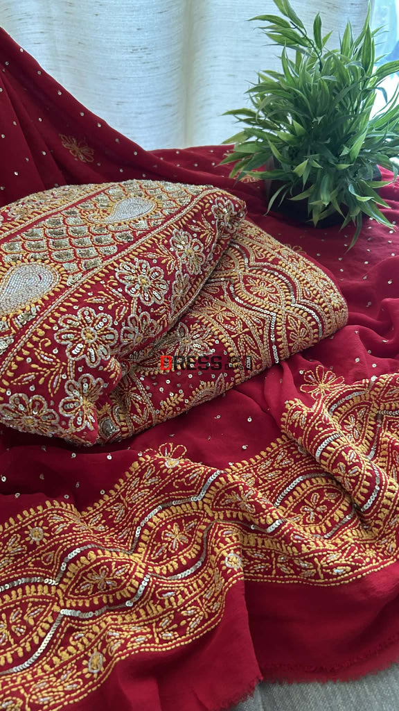 Red Masterpiece Cut Dana & Sequins Work Chikankari Anarkali Suit Chikankari Anarkali