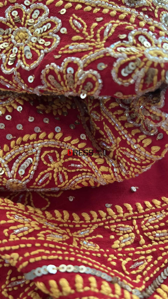 Red Masterpiece Cut Dana & Sequins Work Chikankari Anarkali Suit Chikankari Anarkali