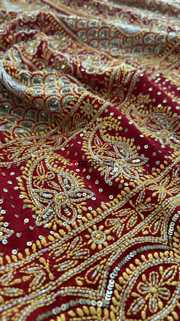 Red Masterpiece Cut Dana & Sequins Work Chikankari Anarkali Suit Chikankari Anarkali