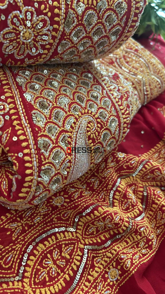 Red Masterpiece Cut Dana & Sequins Work Chikankari Anarkali Suit Chikankari Anarkali