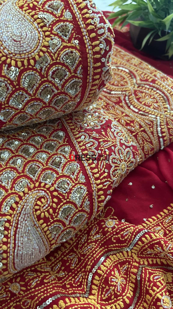 Red Masterpiece Cut Dana & Sequins Work Chikankari Anarkali Suit Chikankari Anarkali