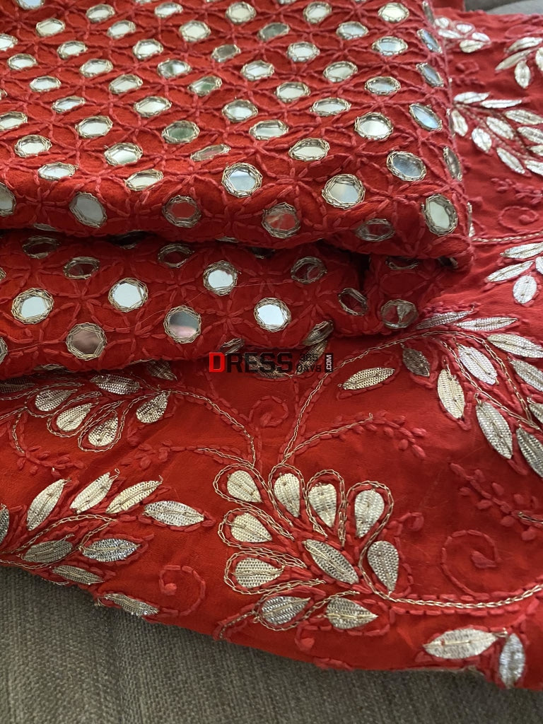 Red Mirror & Gota Patti Chikankari Dupatta