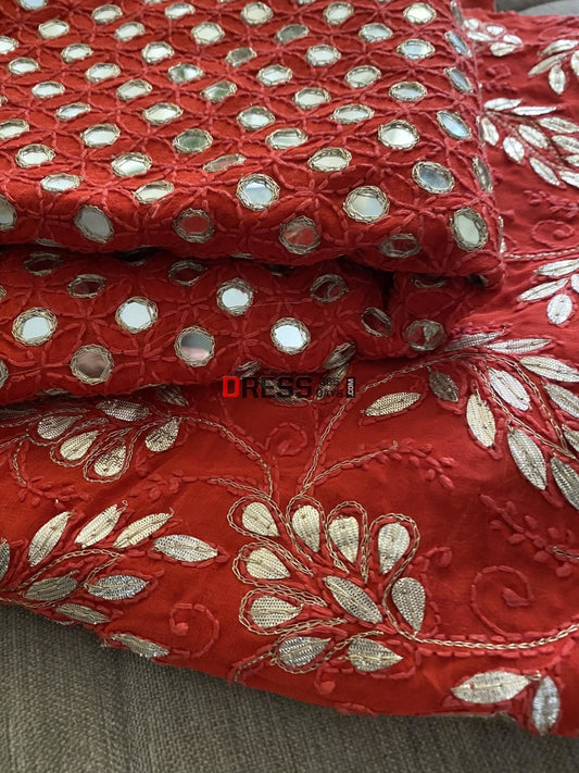 Red Mirror & Gota Patti Chikankari Dupatta