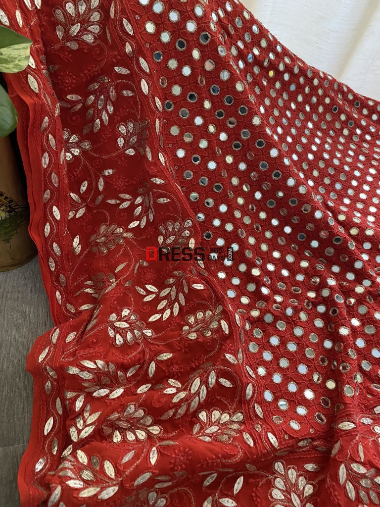 Red Mirror & Gota Patti Chikankari Dupatta