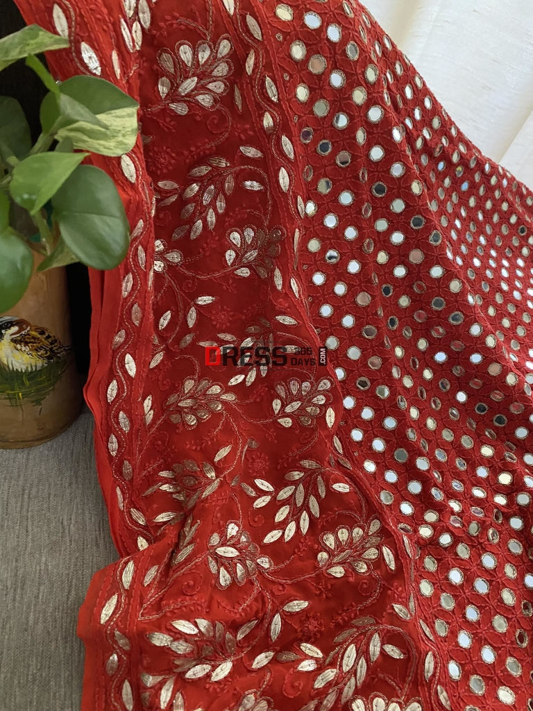 Red Mirror & Gota Patti Chikankari Dupatta