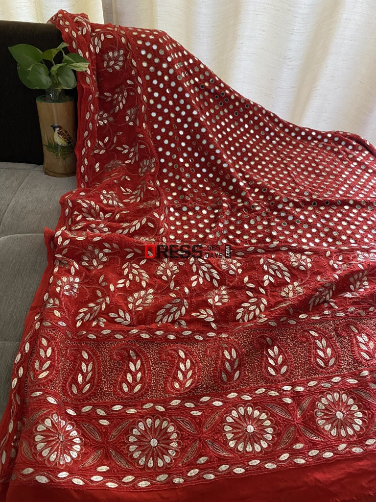 Red Mirror & Gota Patti Chikankari Dupatta