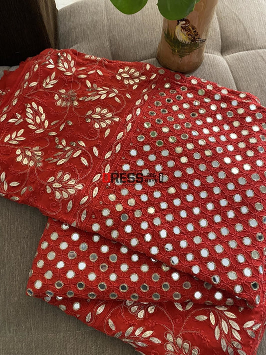 Red Mirror & Gota Patti Chikankari Dupatta