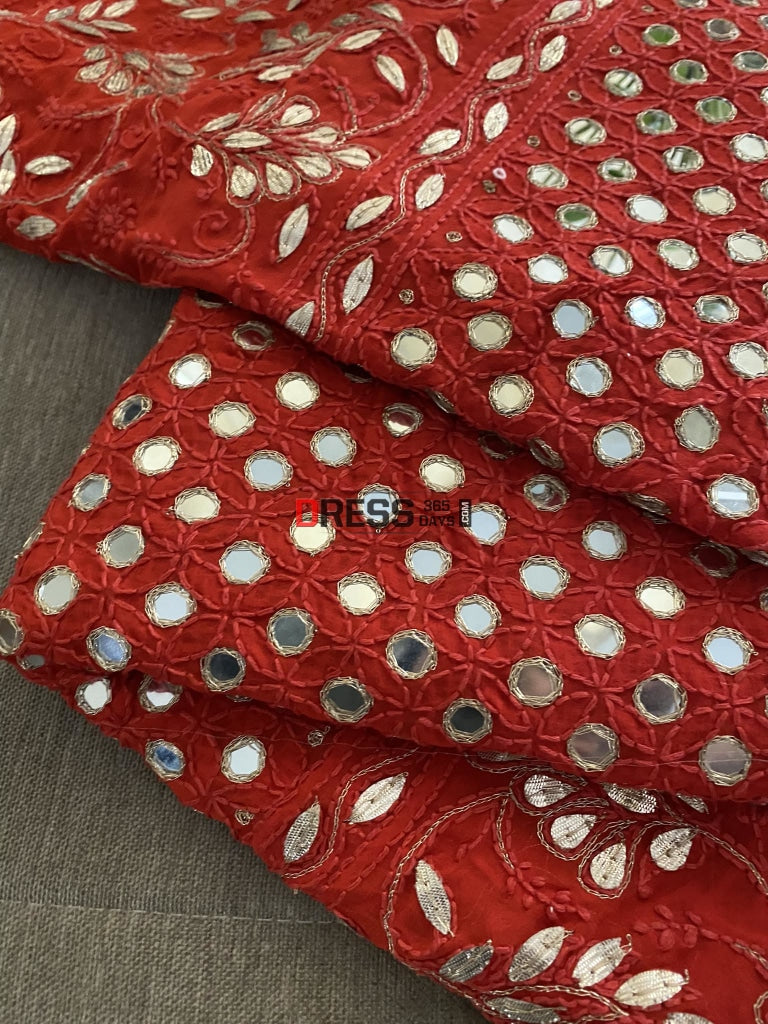 Red Mirror & Gota Patti Chikankari Dupatta