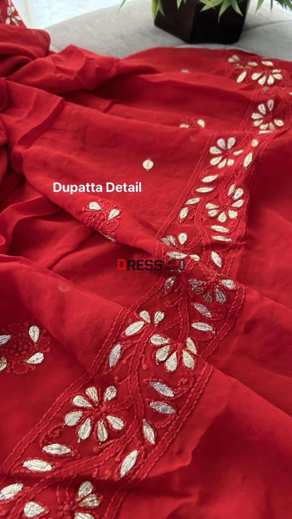 Red Mirror & Gota Patti Chikankari Suit Suits