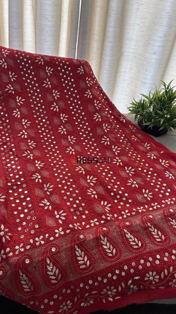 Red Mirror & Gota Patti Chikankari Suit Suits