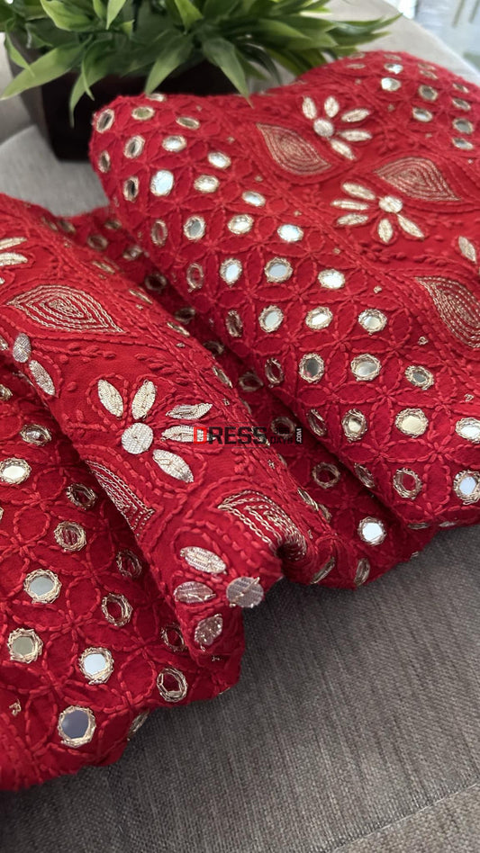 Red Mirror & Gota Patti Chikankari Suit Suits