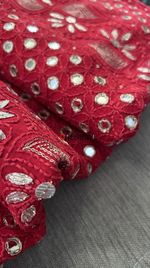 Red Mirror & Gota Patti Chikankari Suit Suits