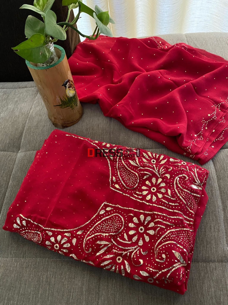 Red Mukaish Work Kurta Dupatta Set Chikankari Suits