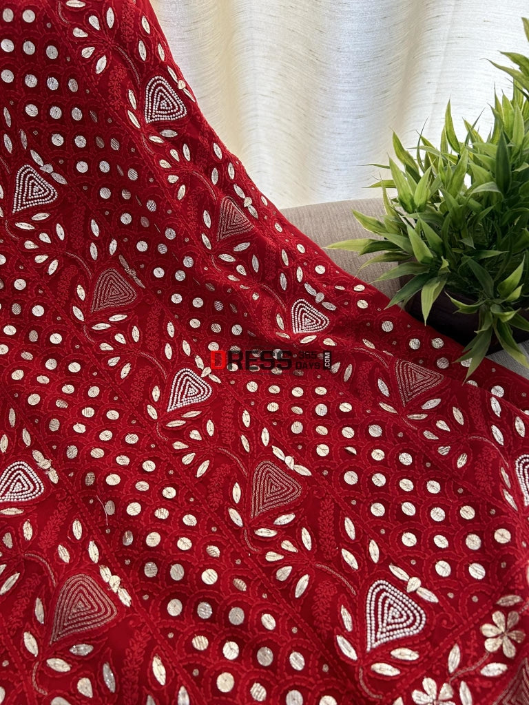 Red Pearl & Gota Patti Chikankari Suit Suits