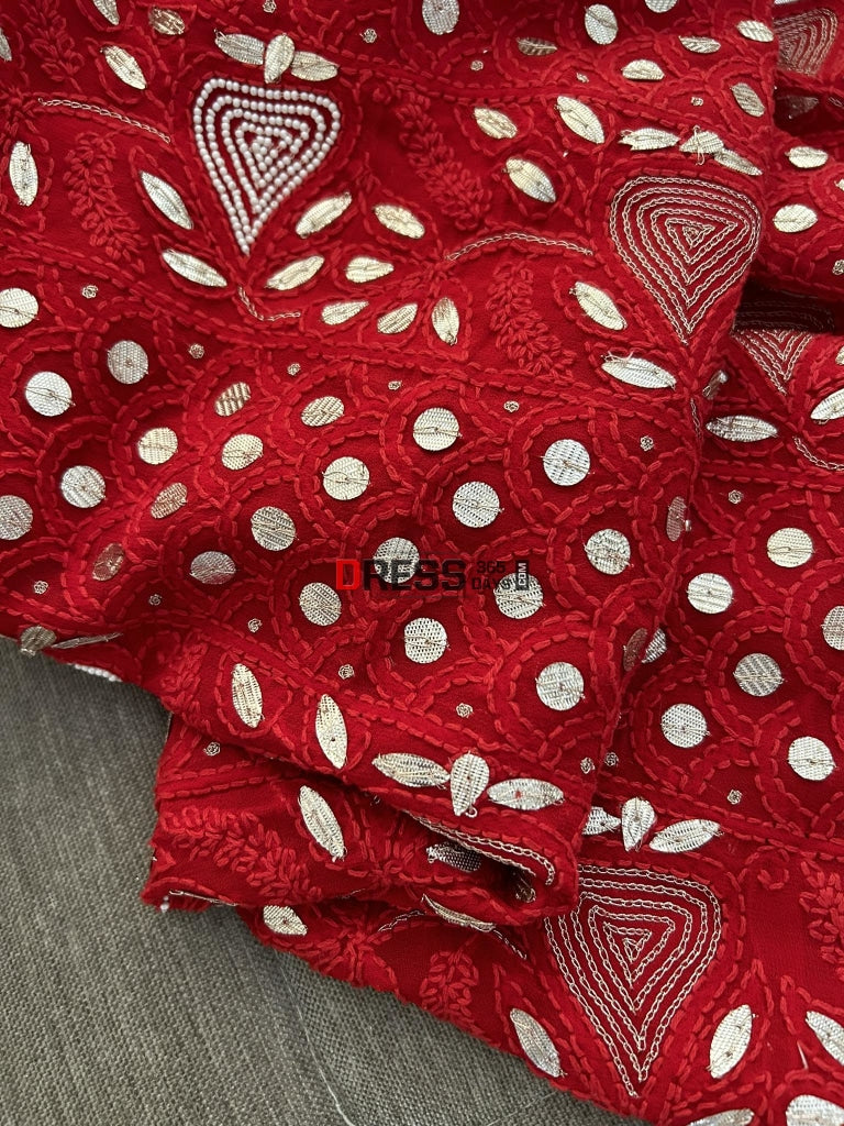 Red Pearl & Gota Patti Chikankari Suit Suits