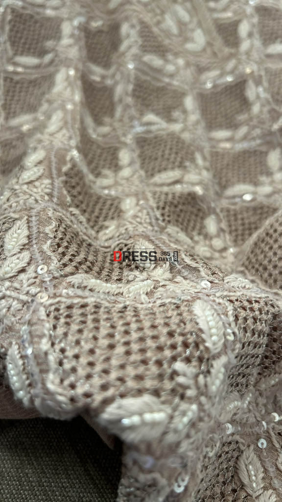 Rose Gold Hand Jaali & Pearl Tissue Chanderi Suit (Kurta & Dupatta) Chikankari Suits