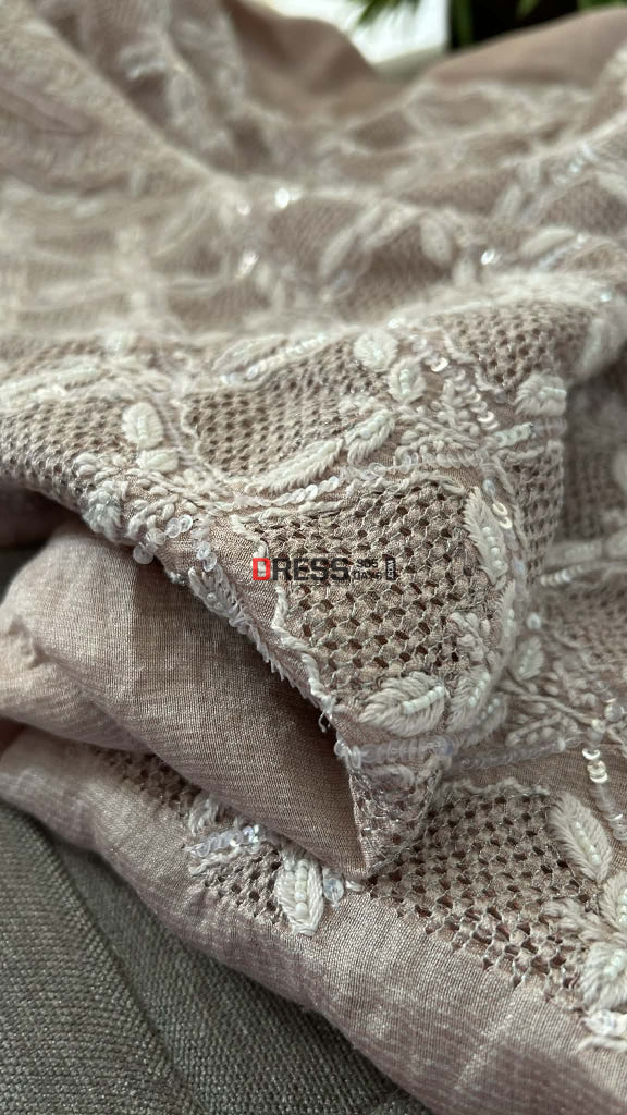 Rose Gold Hand Jaali & Pearl Tissue Chanderi Suit (Kurta & Dupatta) Chikankari Suits
