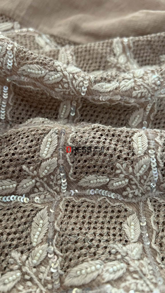 Rose Gold Hand Jaali & Pearl Tissue Chanderi Suit (Kurta & Dupatta) Chikankari Suits