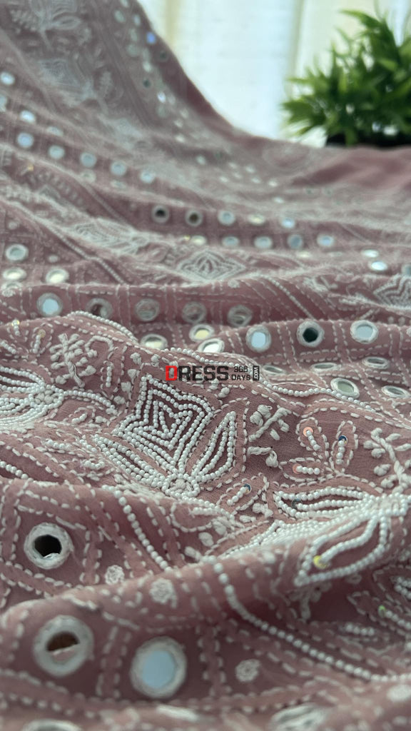 Rose Gold Mirror & Pearl Lucknowi Suit (Kurta Dupatta Set) Chikankari Suits