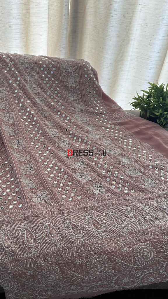 Rose Gold Mirror & Pearl Lucknowi Suit (Kurta Dupatta Set) Chikankari Suits