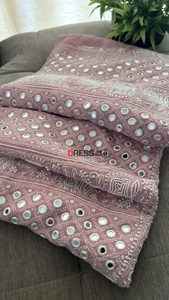 Rose Gold Mirror & Pearl Lucknowi Suit (Kurta Dupatta Set) Chikankari Suits