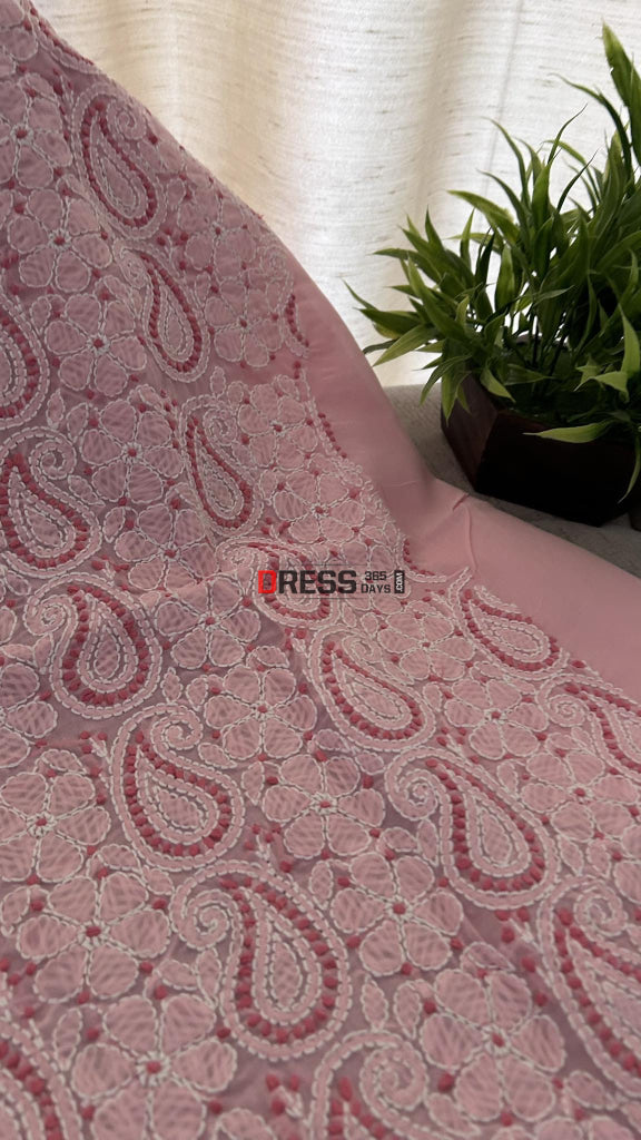 Rose Pink Cotton Chikankari Kurti Fabric (Kurti Fabric)