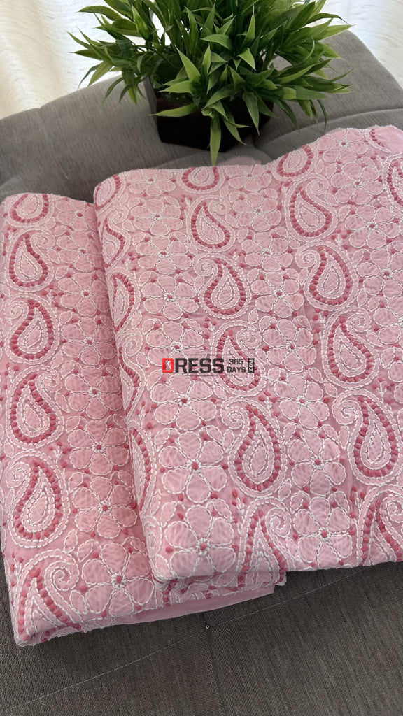 Rose Pink Cotton Chikankari Kurti Fabric (Kurti Fabric)