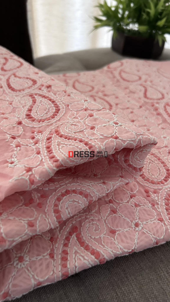 Rose Pink Cotton Chikankari Kurti Fabric (Kurti Fabric)